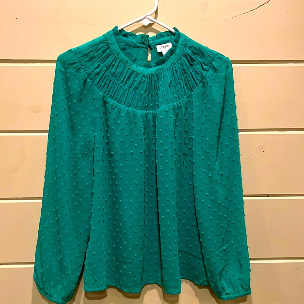 J Crew dot blouse top green size S. *New/never worn - without tags